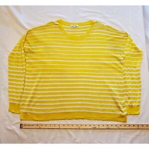 Madewell Linen Blend Sweater Womens Large Bright Yellow & White Stripe Spring